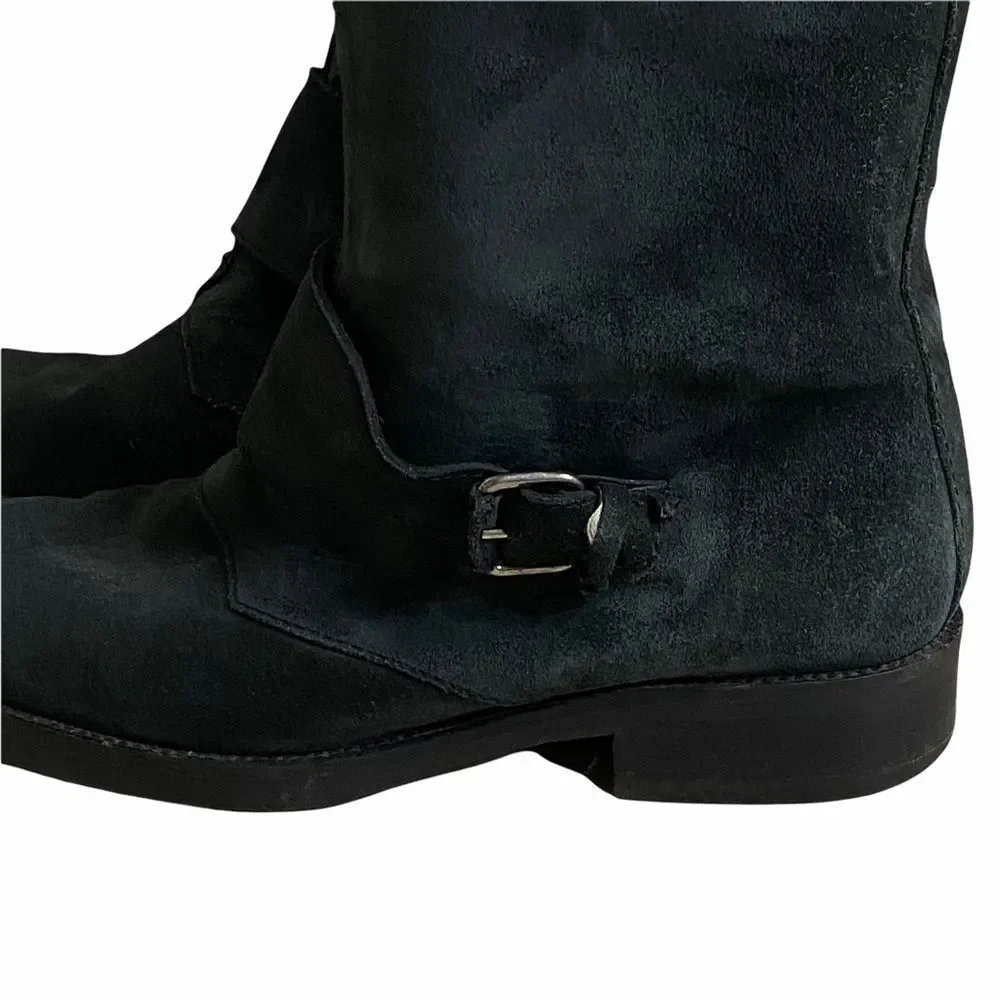 J. CREW Moto Biker Women’s Sz 8 Buckle Motorcycle Black Suede Leather Boots